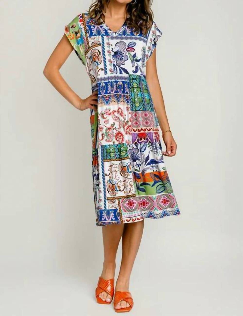 NEW JOHNNY WAS janie favorite tiered tea length dress in armeria scarf